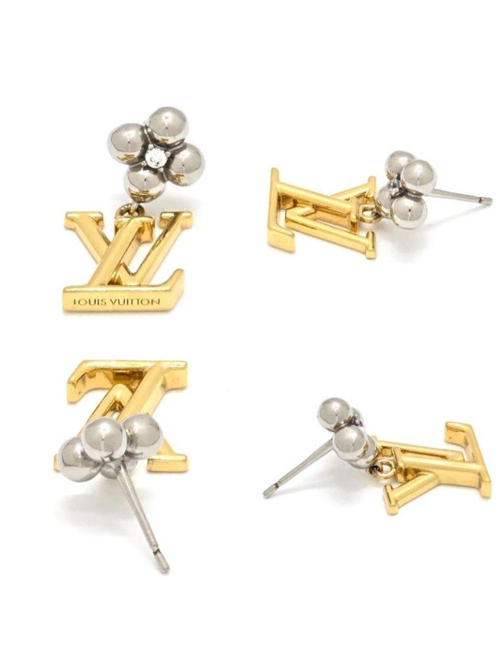 Louis Vuitton Earrings Pandant Iconic Flower Both Ears Gold Silver - Picture 6 of 10